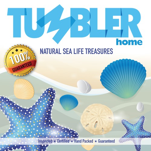 Design a clean crisp label for sand dollars, starfish and sea shells packaging for Tumbler Home