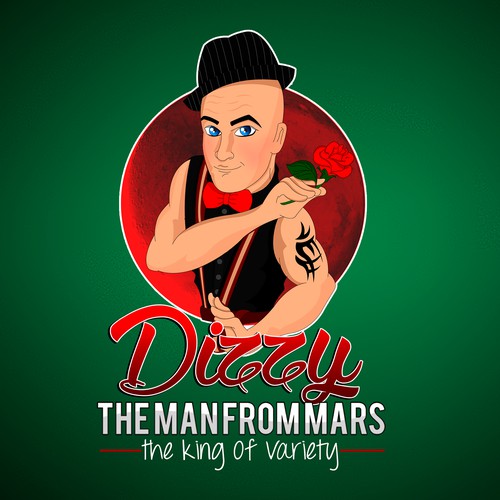 Create a Logo for 'DIZZY' / "The Man From Mars®' (Comedy,Magic,Cirque Style) The King of Variety