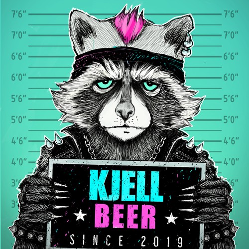 Punky raccoon illustration for KJELL BEER