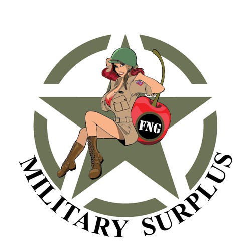 Vintage Logo for Military Surplus store with hot 40's pin up caricature