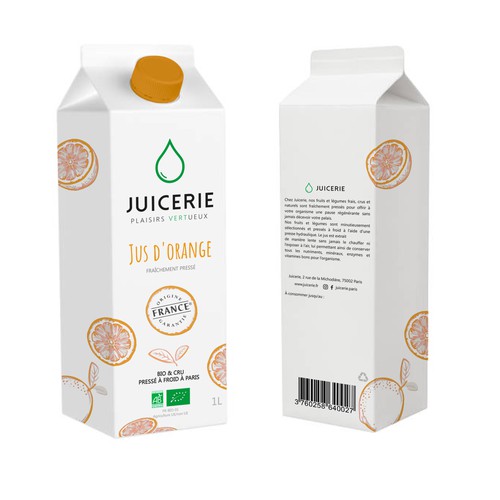 Brique pour un jus d'orange de la Juicerie