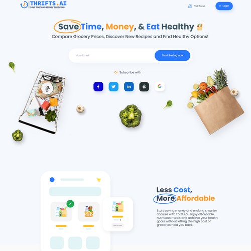 Landing Page Design for Thrifts.ai – A Grocery Price Comparison Site