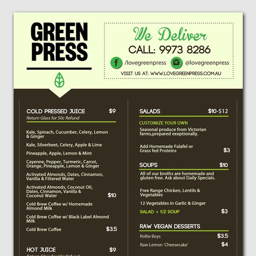 Trifold Menu - Juice & Salad Bar