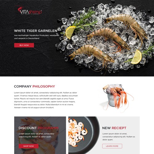 Landing page for Shrimp producing Company