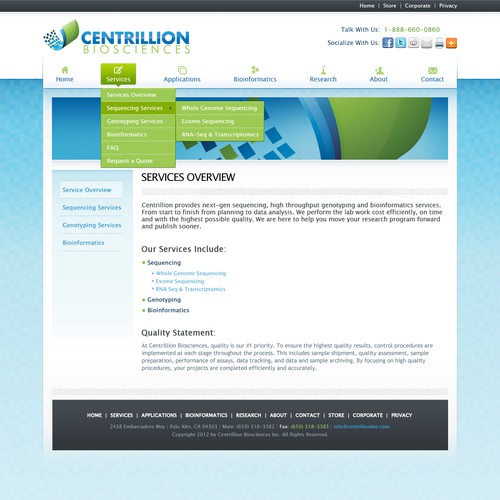 website design for Centrillion Biosciences, Inc.