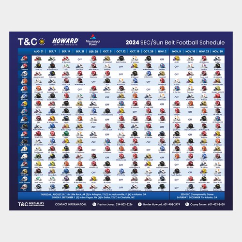 High Detailed Poster for 2024 SEC Sun Belt Football