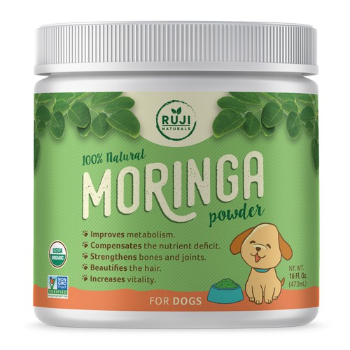 Fun Label Design for Moringa Based Pet Supplement