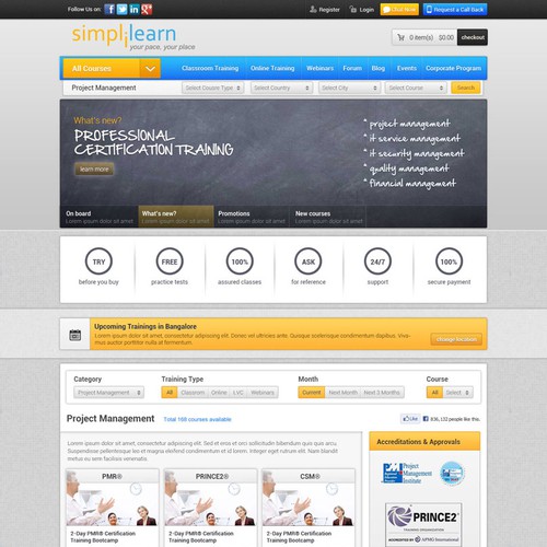 A leading online education training portal needs a new web2.0 based website re-design