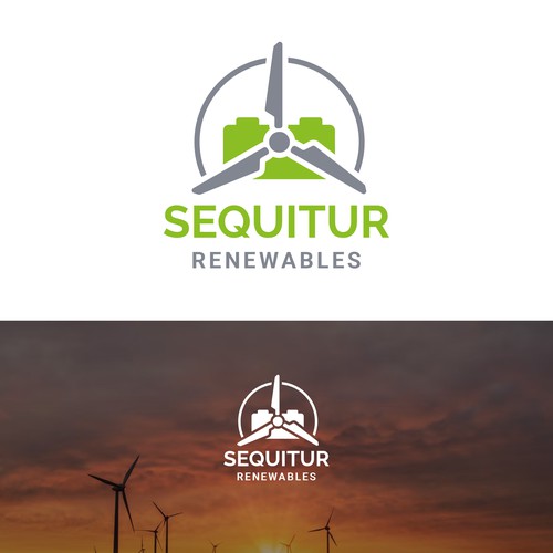 Logo concept for Sequitur Renewables, a company that owns wind farms and battery development projects.