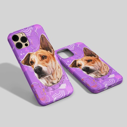 Portrait painting of pet dog and design for custom phone cover. 