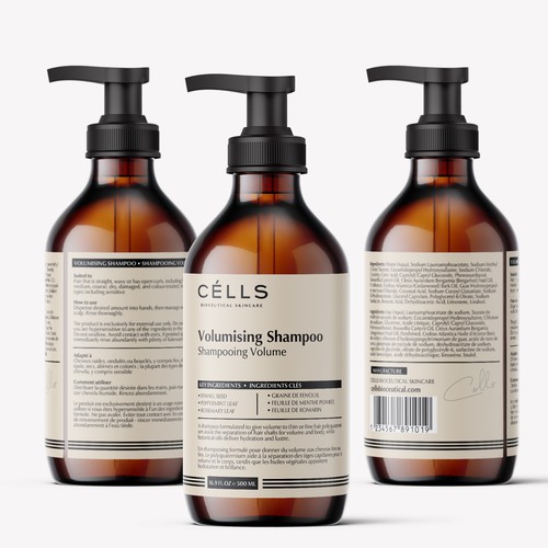 Minimalist label design for shampoo bottle