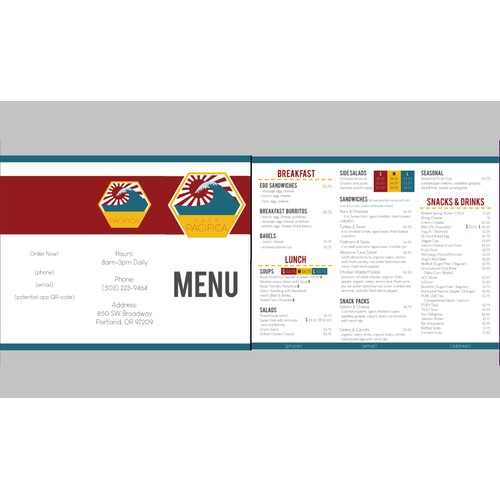 First Menu Design for Cafe Pacifica