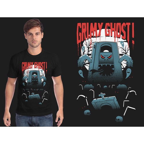 Create a grotesque and spooky "Grimy Ghost!" t-shirt for our found footage collective!