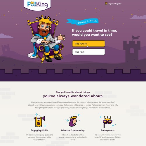 Landing page design for a fun polling website