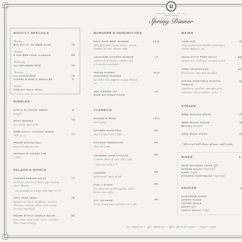 Classy menu for restaurant pub