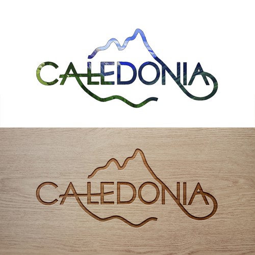 Caledonia Typographic Mountain Valley Logo Design