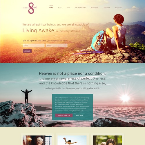 Create an engaging and upbeat landing page for Choose Spirit Now - YOUR tool for spiritual awakening