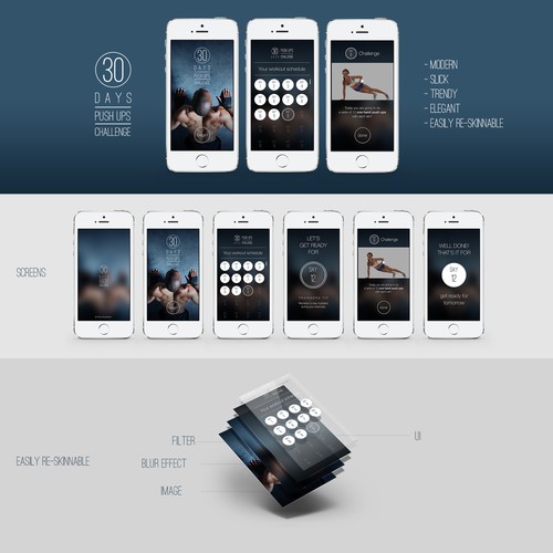 Sleek, clean, re-skinnable design needed for fitness apps!
