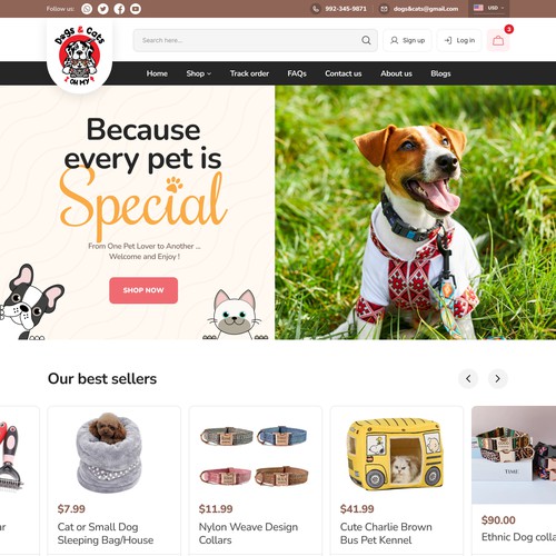 Website design for a pet clothing company