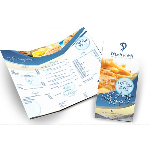 brochure design for D'Lish Phish Menu Trifold