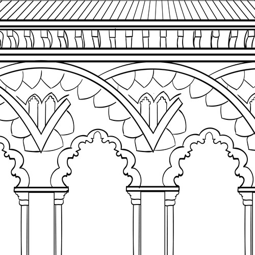 Ancient Arcade - line work for colouring book