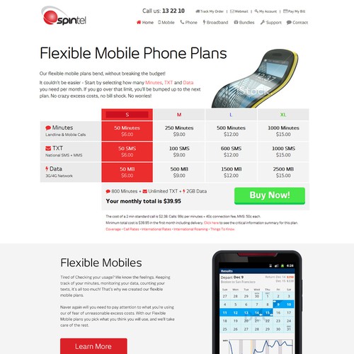 SpinTel Mobile Landing Page