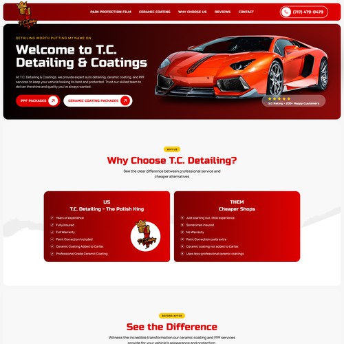 Design Landing Page for T.C. Detailing & Coatings