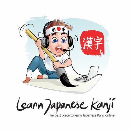 Cartoon Character Logo super exited to Learn Japanese Kanji