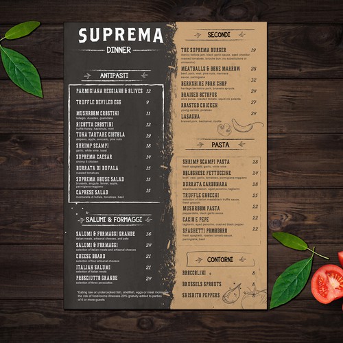 NYC restaurant menu