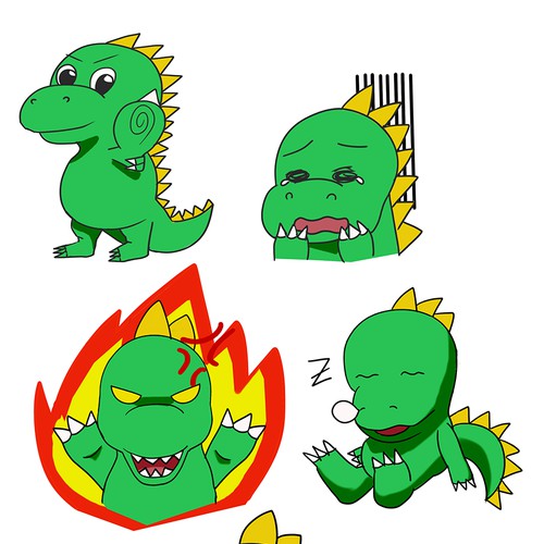 expressive dinosaur mascot and sticker for Stickzilla