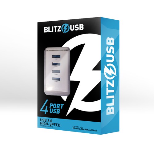 Create a striking, high quality outer package design for Blitz USB hub.