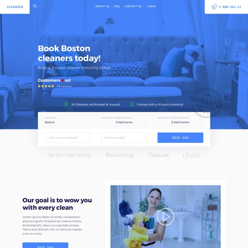 Homepage for Boston cleaning portal