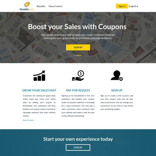 Illustrate a simple, clean and beautiful start page for DoubleSale