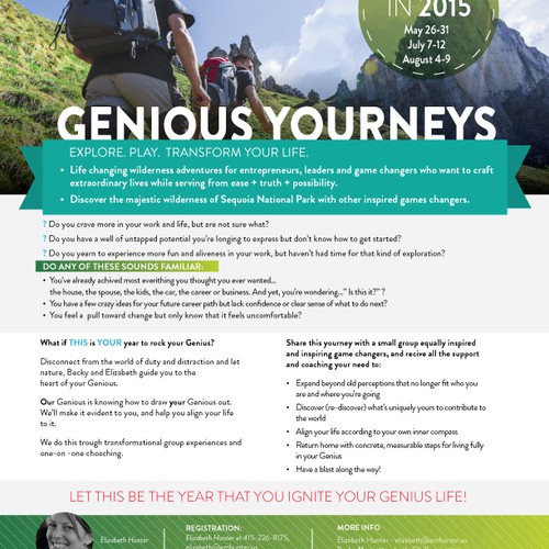 Create a captivating flyer for Wilderness Adventures "Genius Journeys"!