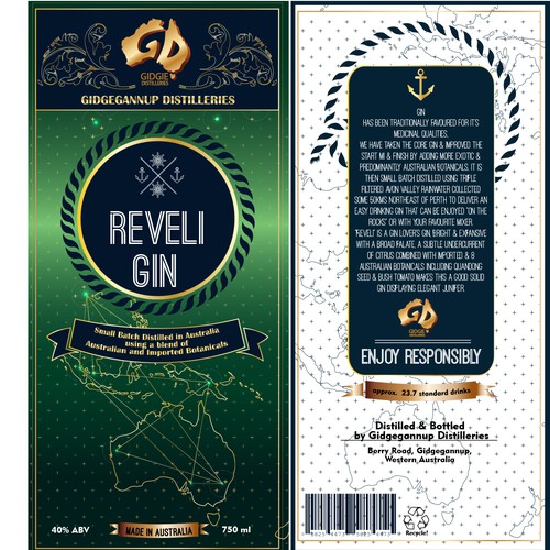 Nautical themed label for Gin bottle