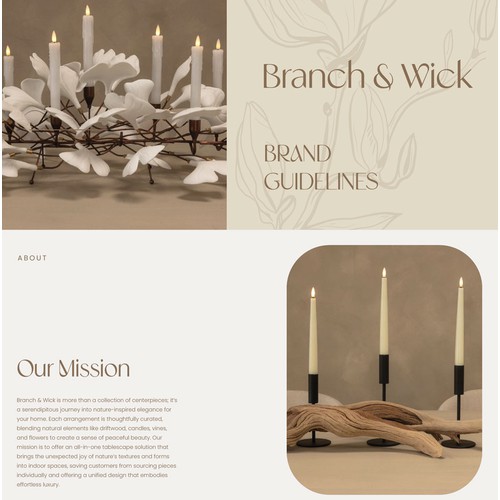 Visual identity for a home decor brand presented in a brand guide design