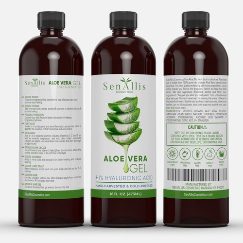 SenAllis Cosmetics Aloe Vera Gel + 1% Hyaluronic Label