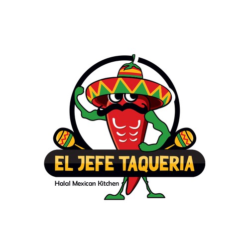 A mascot logo for Halal Mexican Restaurant.