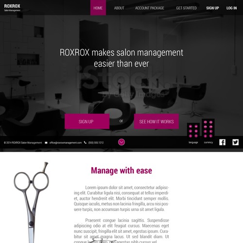 Web page design for a hair salon management software