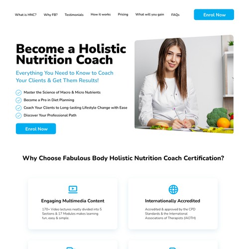 Landing Page For a Holistic Nutrition Course