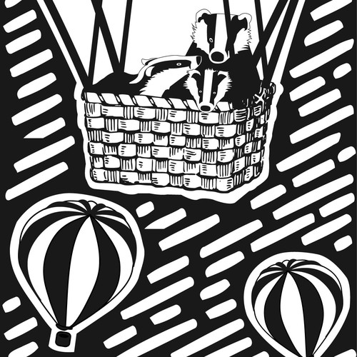  Illustration of badgers in hot air balloon
