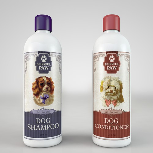 Vintage label for all-natural dog shampoo and conditioner