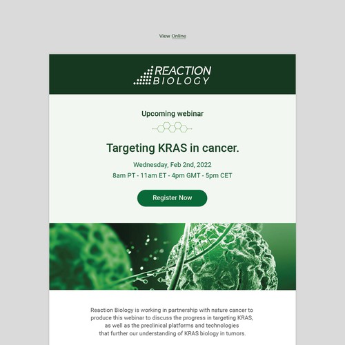 Webinar email design for Reaction Biology