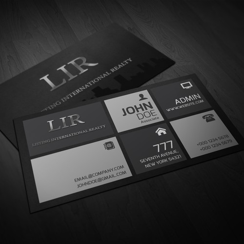Create a high end upscale luxury business card for Listings International Realty.