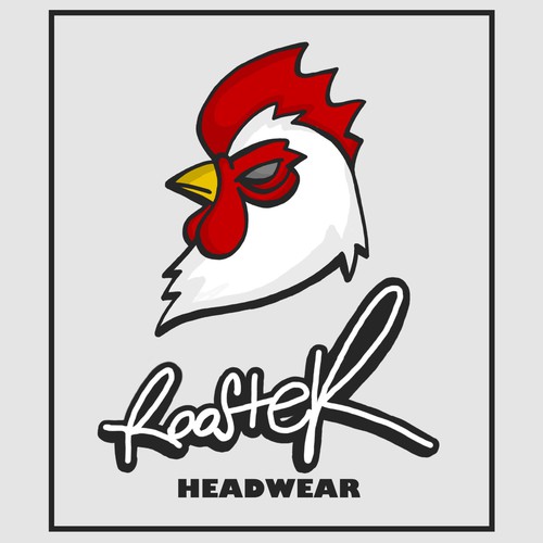 Create a rooster illustration for Rooster Headwear, a men's line of hats & caps.