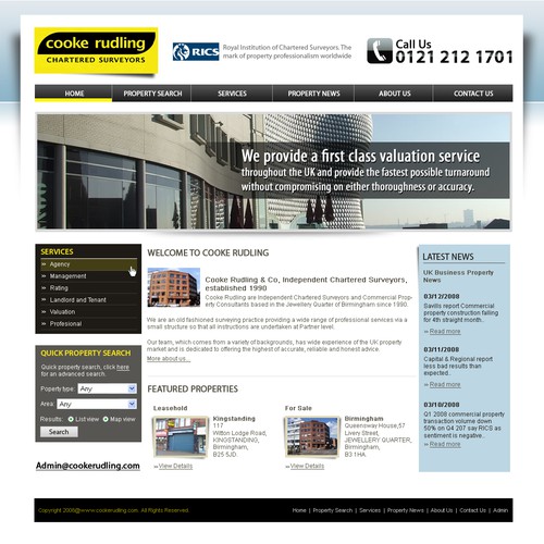 Chartered surveyors & commercial property, home page redesign, design only