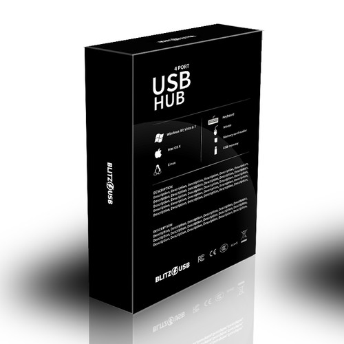 Create a striking, high quality outer package design for Blitz USB hub.