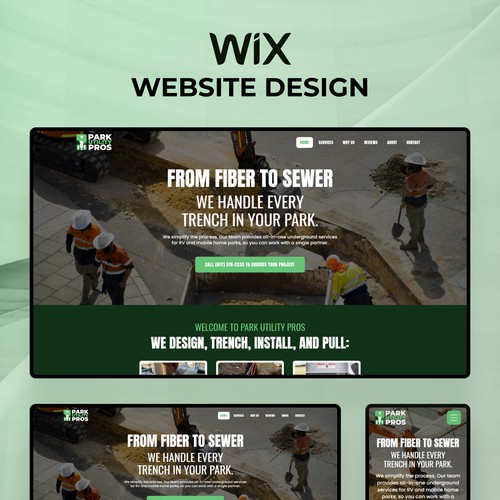 Wix one page scrolling website design for RV park utility & construction company in texas, US