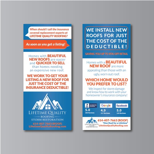Rack Card for Roofing Company to give to real estate agents.