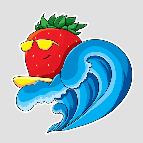 Strawberry riding the waves